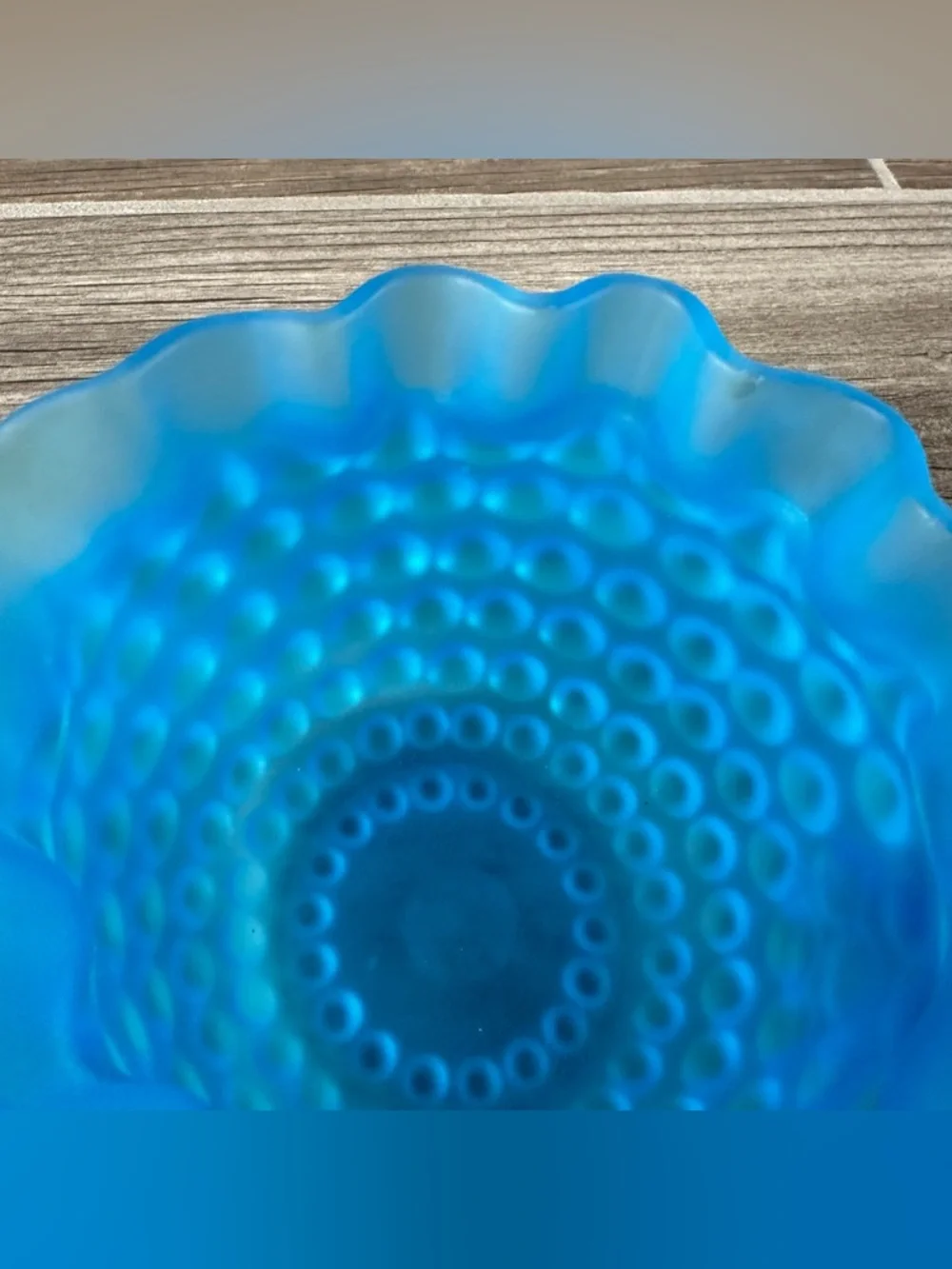 Vintage Fenton Frosted Satin Blue Teal Hobnail W/Ruffled Edge Table Creamer